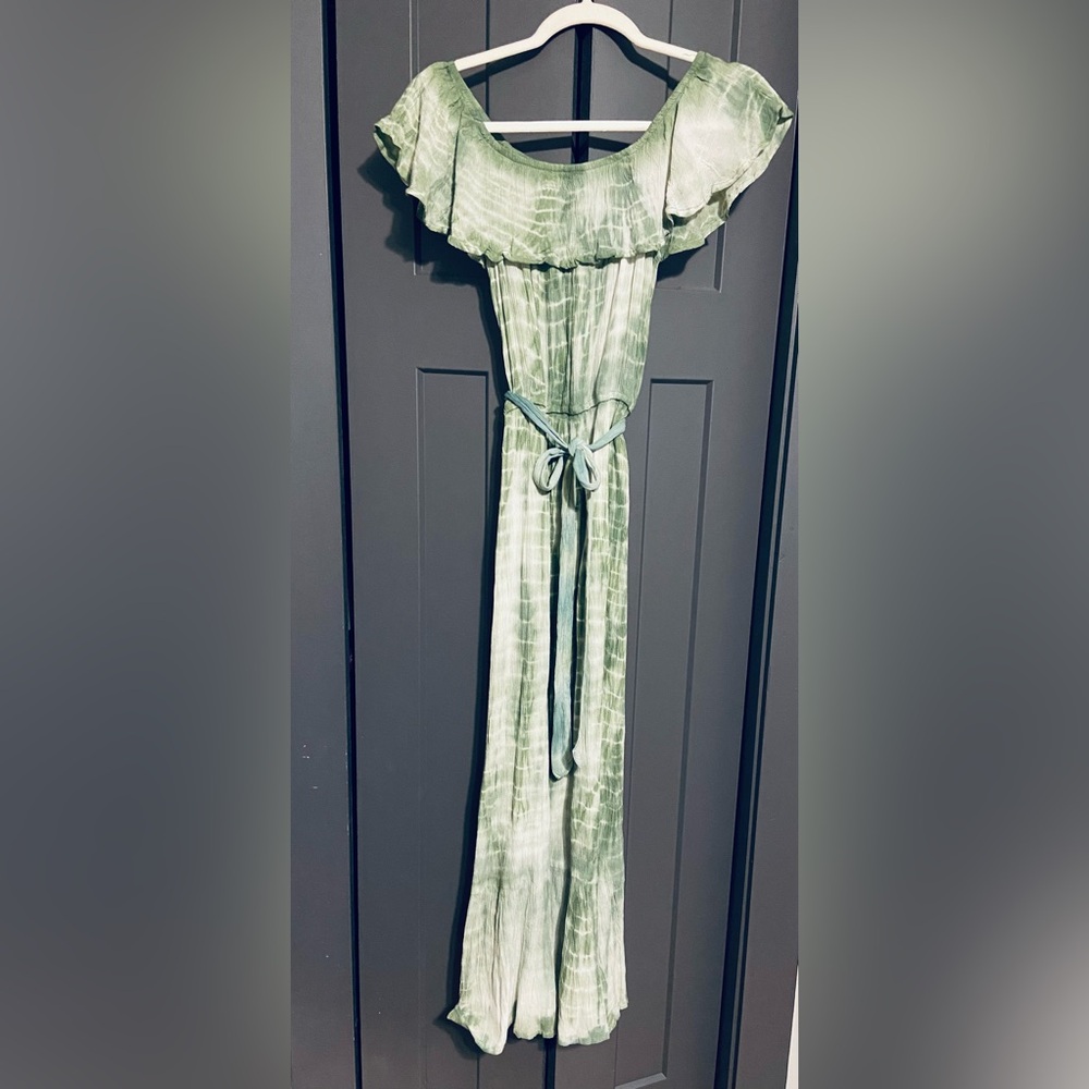 Green Tie-Dye off shoulder dress